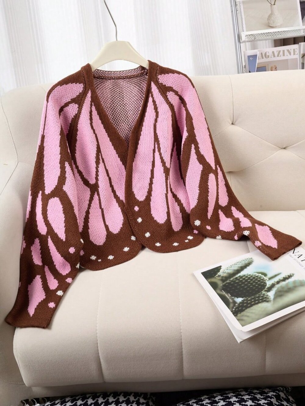 Multicolor Casual Women's Butterfly Cape Knit Cardigan with Batwing Sleeves - Picture 6 of 7